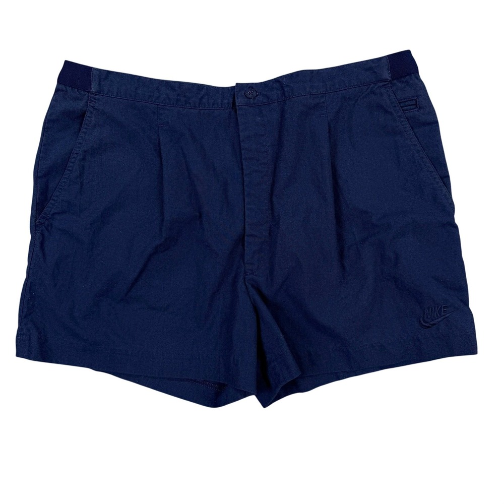 Nike Chino Shorts Mens 35 Navy Blue Embroidered Logo Casual Pleated Summer Skate